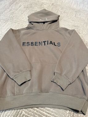 Authentic ESSENTIALS Hoodie in Taupe with Black Label